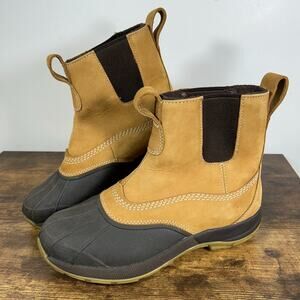 LL Bean Womens 8 1/2 Brown Leather Pull On Chelsea Ankle Duck Boots Vintage